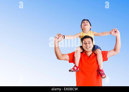 indian Father and son enjoy Stock Photo