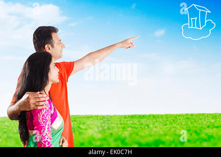 2 indian Married couples Dreaming house Stock Photo