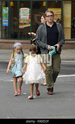 Matthew Broderick takes his twin daughters Marion and Tabitha to school Featuring: Matthew Broderick,Marion Loretta Elwell Broderick,Tabitha Hodge Broderick Where: New York City, New York, United States When: 29 Sep 2014 Stock Photo