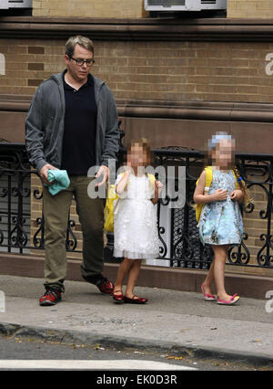 Matthew Broderick takes his twin daughters Marion and Tabitha to school Featuring: Matthew Broderick,Marion Loretta Elwell Broderick,Tabitha Hodge Broderick Where: New York City, New York, United States When: 29 Sep 2014 Stock Photo