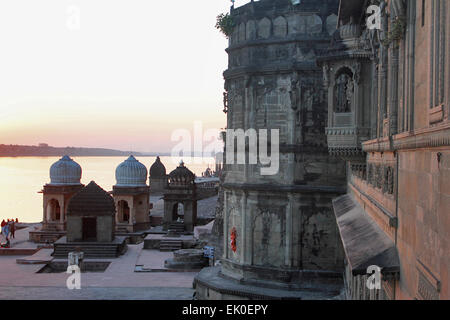 View of Narmada river and ghat from fort Ahilya, Maheshwar, Madhya Pradesh, India. Stock Photo