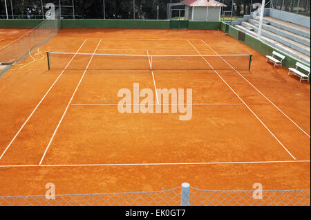 empty tennis court in clay Stock Photo