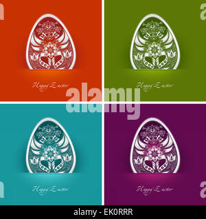 four decorative easter egg labels in different colors Stock Photo