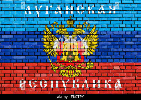 flag of Lugansk Peoples Republic painted on brick wall Stock Photo