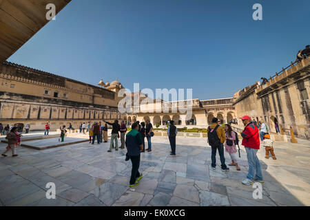 An inner courtyard at Amber Fort Palace near Jaipur, Rajasthan, India Stock Photo