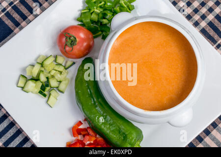 Gazpacho. Spanish style soup made from tomatoes and other vegetables and spices, served cold. Stock Photo