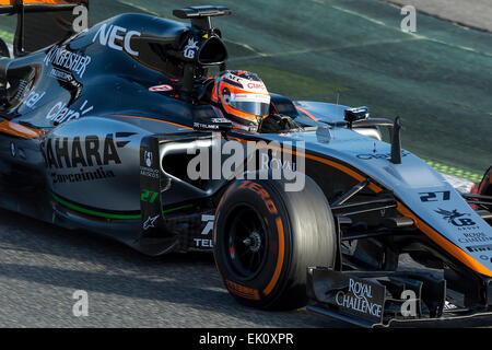 Driver Nico Hulkenberg. Team Force India. Formula One Test Days at Circuit de Catalunya. Montmelo, Spain. February 27, 2015 Stock Photo