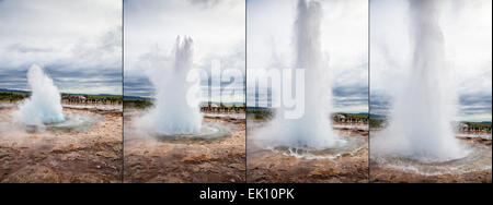 Composition of multiple captures of the Geysir in Iceland. Stock Photo