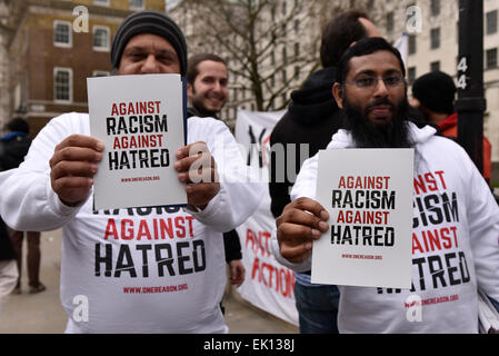 London, UK. 4th April, 2015. Members of Pegida, demonstrated in Whitehall today as police clashed with anti-fascists.  Photographer Credit:  Gordon Scammell/Alamy Live News Stock Photo