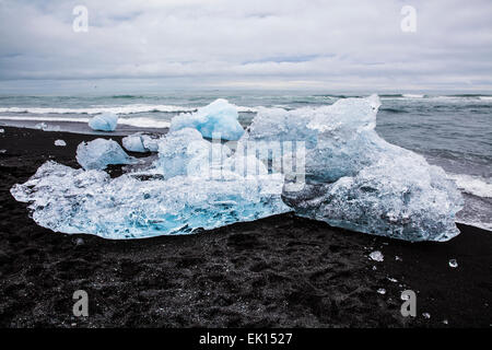 View of the ocean with icebergs near the Jokulsarlon glacial lagoon in south Iceland Stock Photo