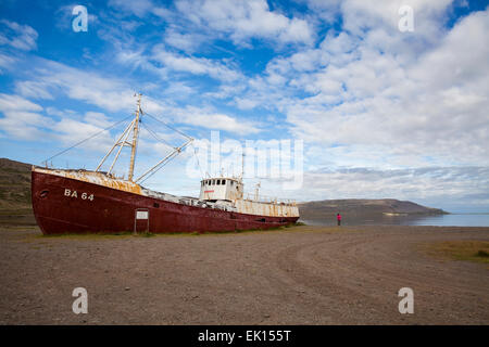 Oldest shipwrecked steel ship in Iceland. Stock Photo