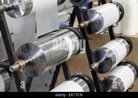 printing machine parts on rack Stock Photo