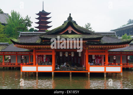 Itsukushima Shrine and Five-Storied Pagoda, Miyajima, Japan Stock Photo