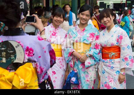 Girls in traditional kimono during Kyoto Gion Matsuri, Kyoto, Japan ...