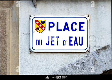 Enameled street sign in Santenay, Côte-dOr, France Stock Photo