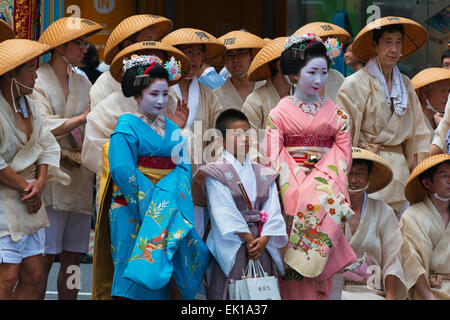 Geisha in parade during Kyoto Gion Matsuri, Kyoto, Japan Stock Photo