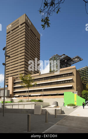 One Central Park, Sydney Australia. Architect by Jean Nouvel in front of the UTS Tower, 'Sydney's ugliest building.' Stock Photo