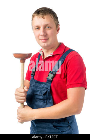 portrait plumbing plunger 30 years isolated Stock Photo