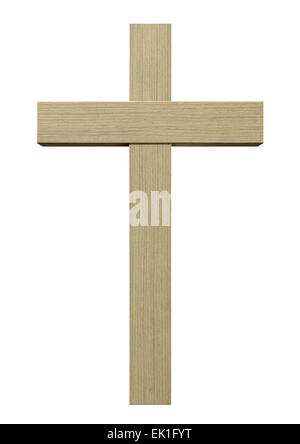 A wooden cross depicting the crucifixion on an isolated background Stock Photo