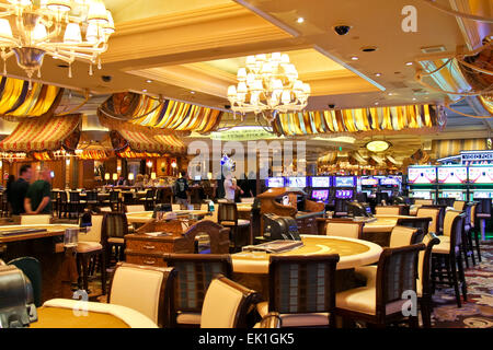 LAS VEGAS, NEVADA, USA - OCTOBER 21, 2013 : Casino in Bellagio Hotel in Las Vegas, Bellagio Hotel and Casino opened in 1998. This luxury hotel  owned by MGM Resorts International Stock Photo