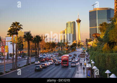 LAS VEGAS, NEVADA, USA - OCTOBER 25, 2013 : City landscape. Sunrise in Las Vegas, Nevada. 40 million tourists visited Las Vegas in 2012 Stock Photo