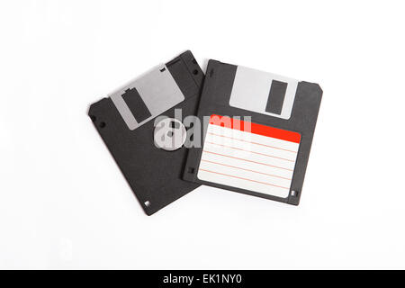 two floppy disks with blank label on white background Stock Photo