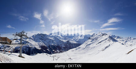 Skiing in Zinal in the Swiss Alps Stock Photo