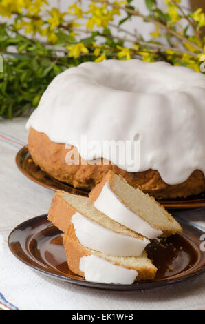 traditional Easter ring cake on table Stock Photo