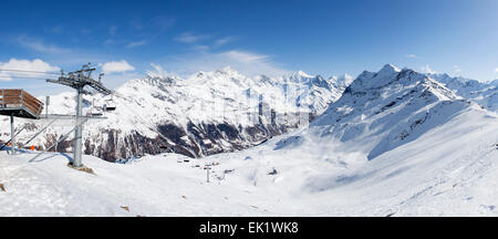 Skiing in Zinal in the Swiss Alps Stock Photo