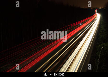 Light trails on the A5 near Chirk Stock Photo