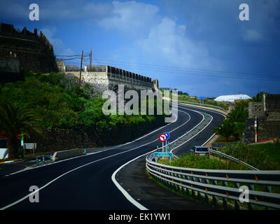 Spain Canary islands Tenerife Puerto de la Cruz new asphalt road Stock Photo