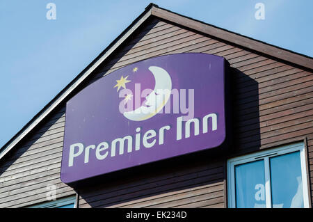 Sign above the door of a Premier Inn hotel Stock Photo