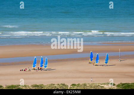 Europe, France, Calvados, Saint Laurent sur Mer, Omaha Beach, school of sand yachting Stock Photo