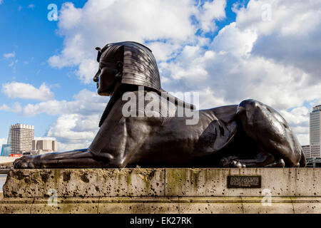 A Bronze Sphinx Guarding Cleopatras Needle, Victoria Embankment, London, England Stock Photo