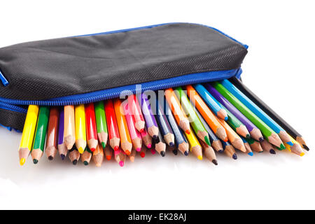 color pencils in pencil case Stock Photo