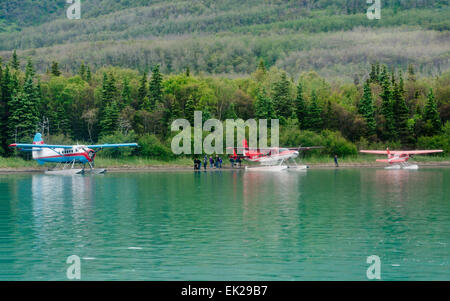 Float-equipped aircraft on Naknek Lake, Katmai National Park, Alaska, USA Stock Photo