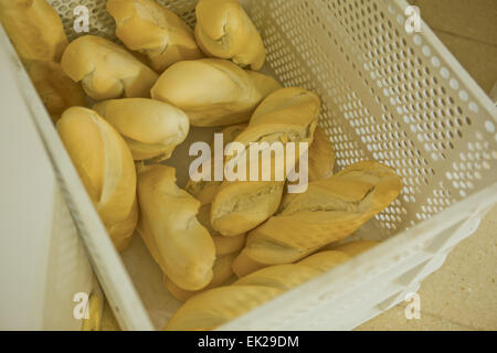 Spanish traditional fresh bread in a white box Stock Photo