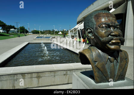 Bronze bust of Moses Mabhida, ANC cadre outside iconic soccer stadium for 2010 FIFA World Cup, named after him, Durban, KwaZulu-Natal, SouthAfrica Stock Photo