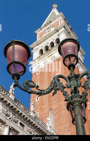 Street Light and Campanile, Venice, Italy Stock Photo