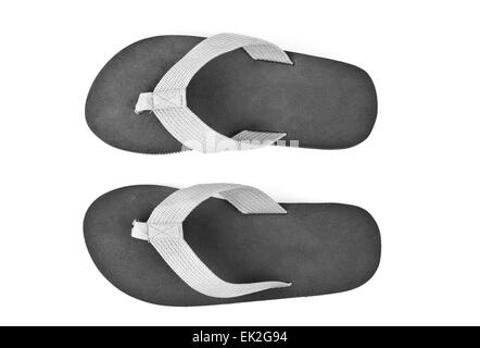 pair of black flip flops isolated on white background Stock Photo