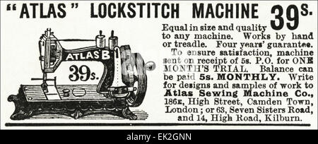1900s Victorian advertisement magazine advert November 1900 ATLAS lockstitch sewing machine Stock Photo