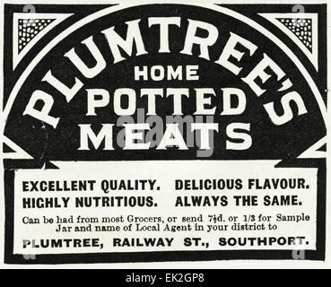 1900s Victorian advertisement magazine advert November 1900 Plumtree's home potted meats of Southport Stock Photo