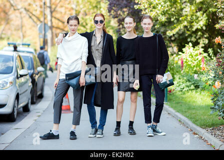 Paris Fashion Week - Spring/Summer 2015 - Streetstyle Featuring: Models Where: Paris, France When: 01 Oct 2014 Stock Photo