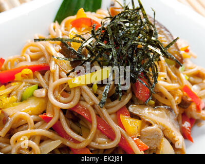 Japanese cuisine .noodles with chicken and vegetables Stock Photo