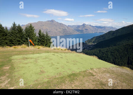 Paragliding runway on Ben Lomond above Queenstown, south island, New Zealand. Stock Photo