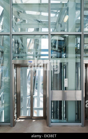 France, Paris, elevator doors of the Fondation Louis Vuitton Stock Photo