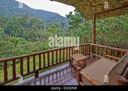 terrace of The Engagi Lodge, Bwindi Impenetrable National Park, Buhoma, Uganda, Africa Stock Photo