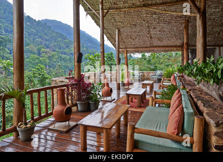 terrace of The Engagi Lodge, Bwindi Impenetrable National Park, Buhoma, Uganda, Africa Stock Photo