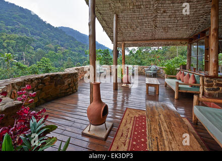 terrace of The Engagi Lodge, Bwindi Impenetrable National Park, Buhoma, Uganda, Africa Stock Photo