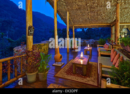 terrace of The Engagi Lodge, Bwindi Impenetrable National Park, Buhoma, Uganda, Africa Stock Photo